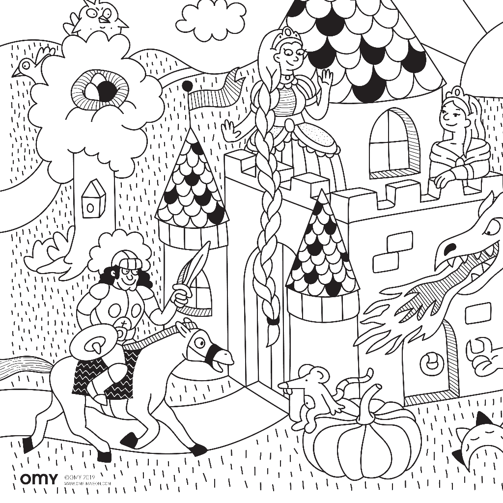 Princesses & dragon mini - Coloring set
