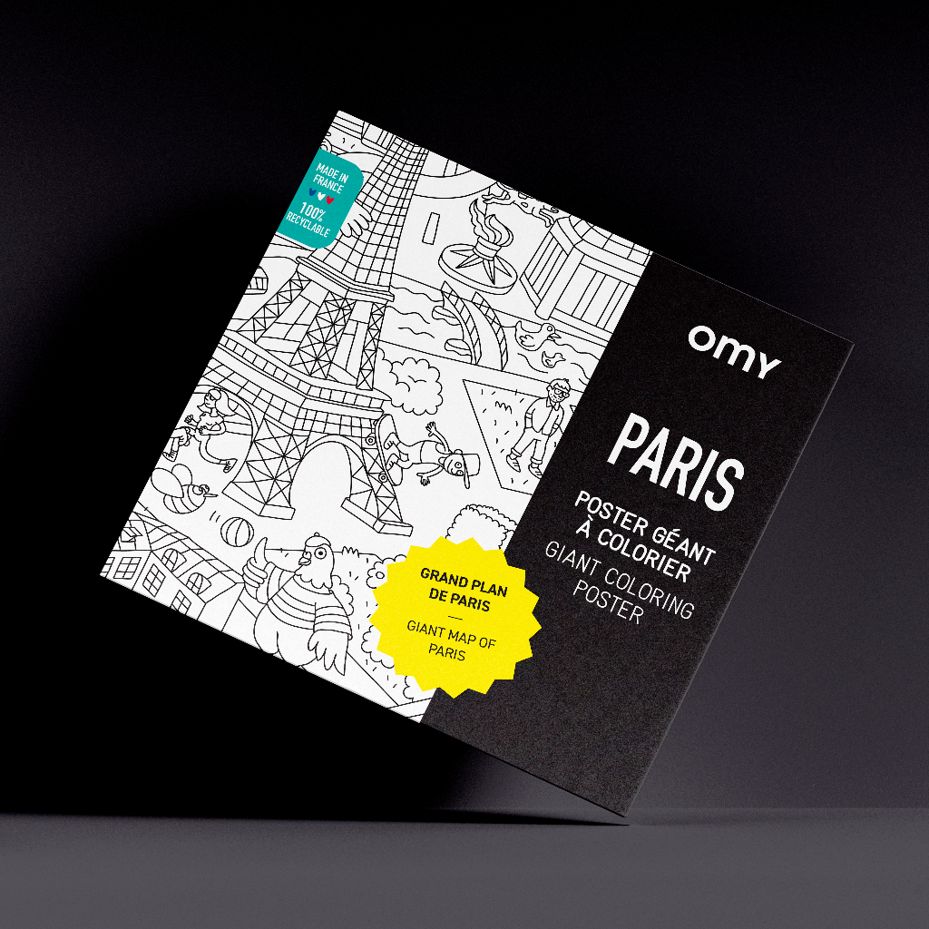 OMY Paris XXL coloring poster with detailed illustrations of French landmarks for creative wall art and educational activity.