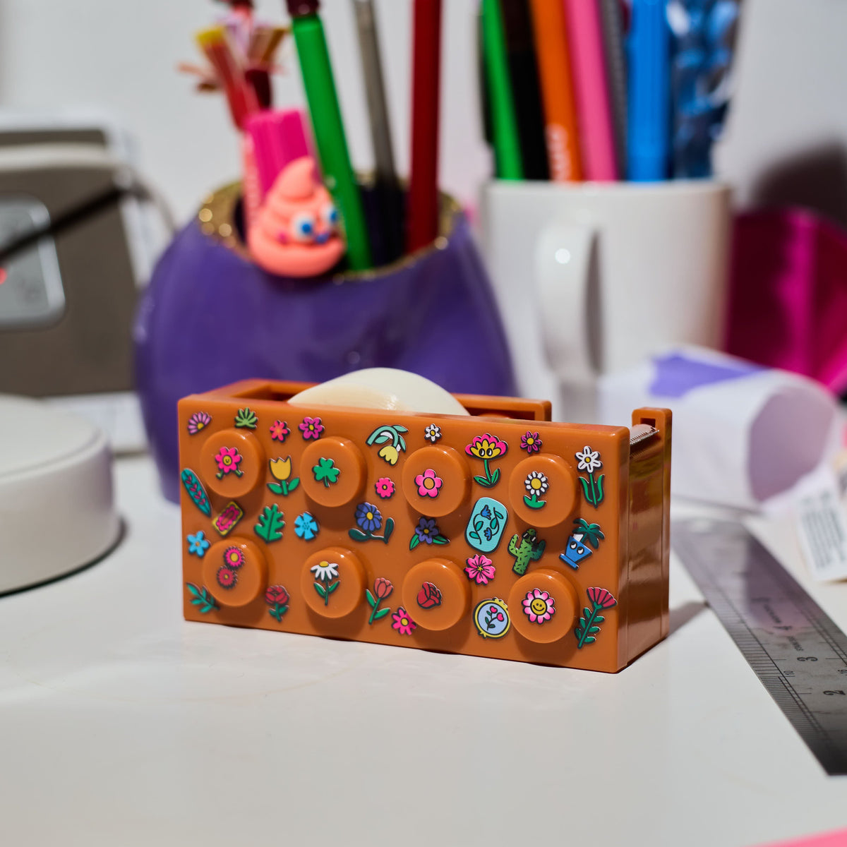 Colorful stationery items with fabulous stickers on a desk.