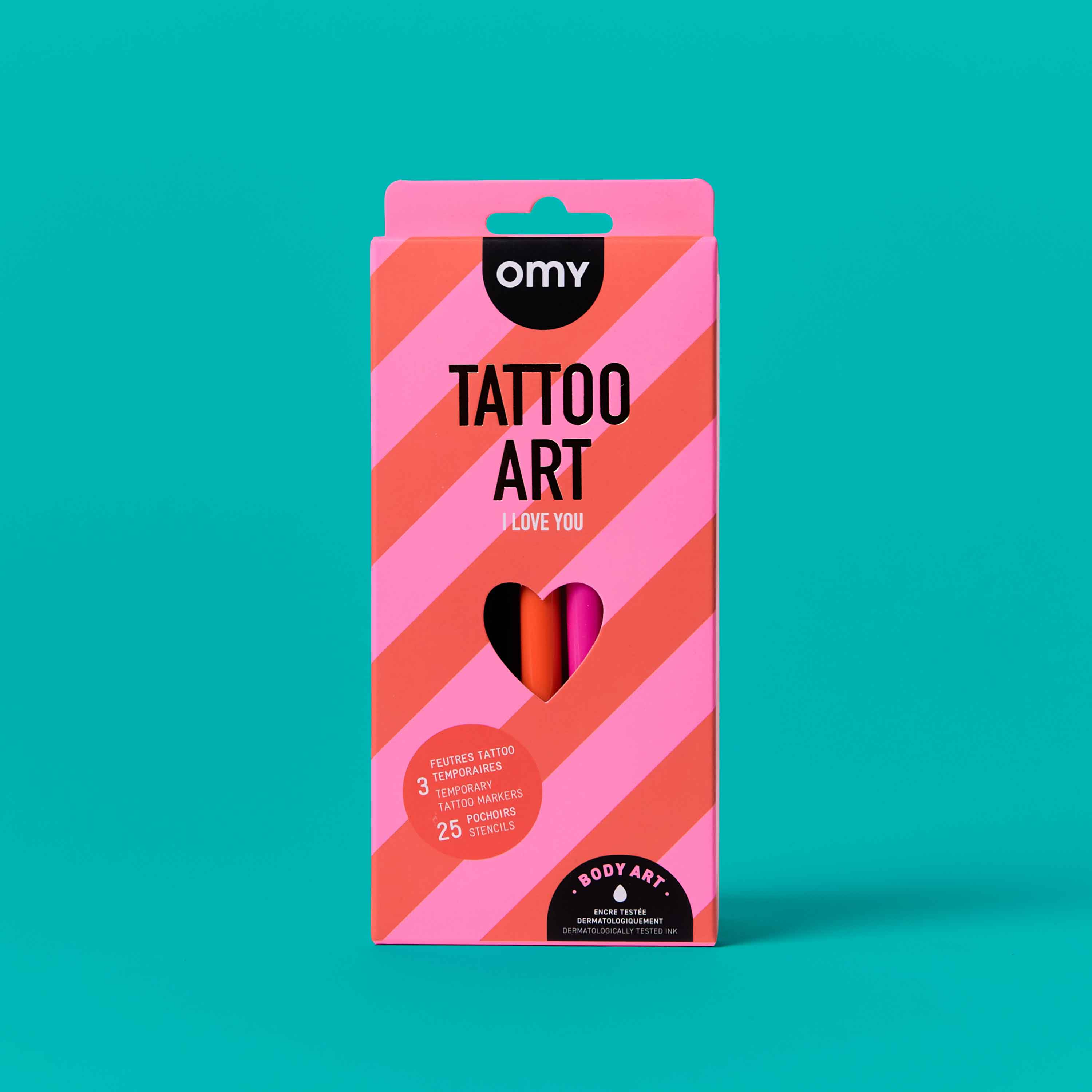 OMY Tattoo Art I Love You temporary tattoo markers kit front packaging