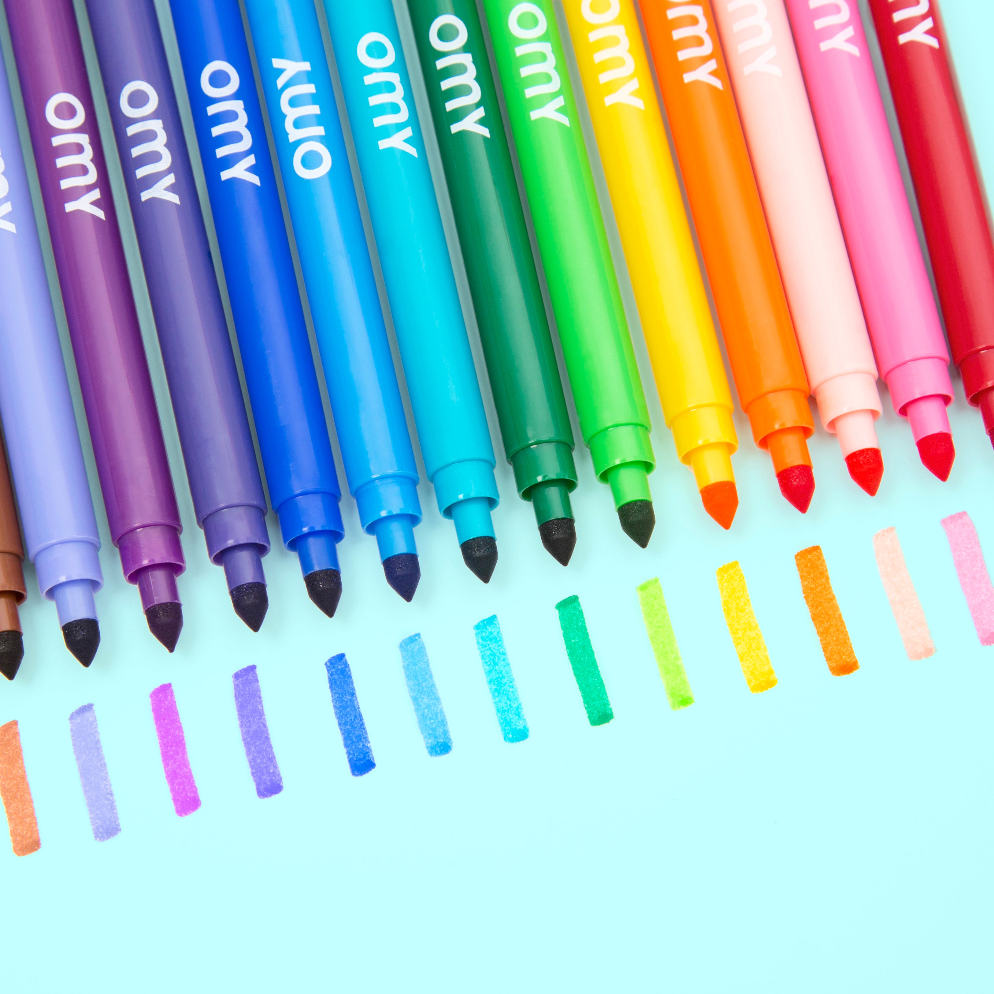 Colorful OMY markers in a pot for kids’ creative activities, coloring sessions and fun DIY art projects.