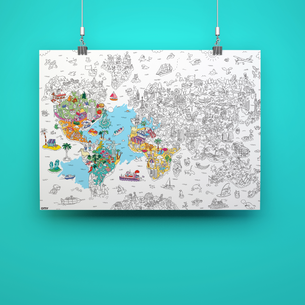 World Coloring Map for Kids - Wall Decal Map