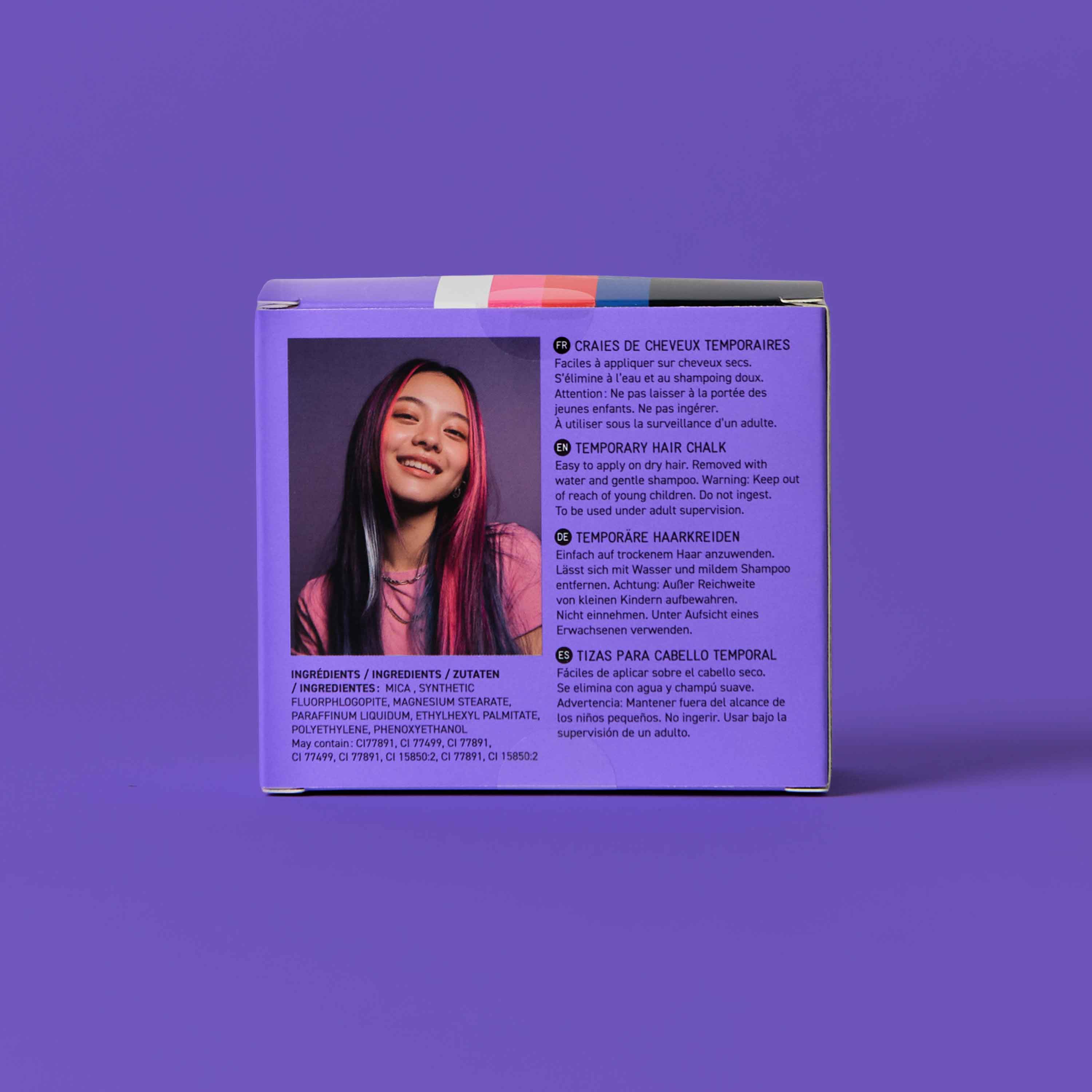 box of Hair Color OMY on it against a purple background