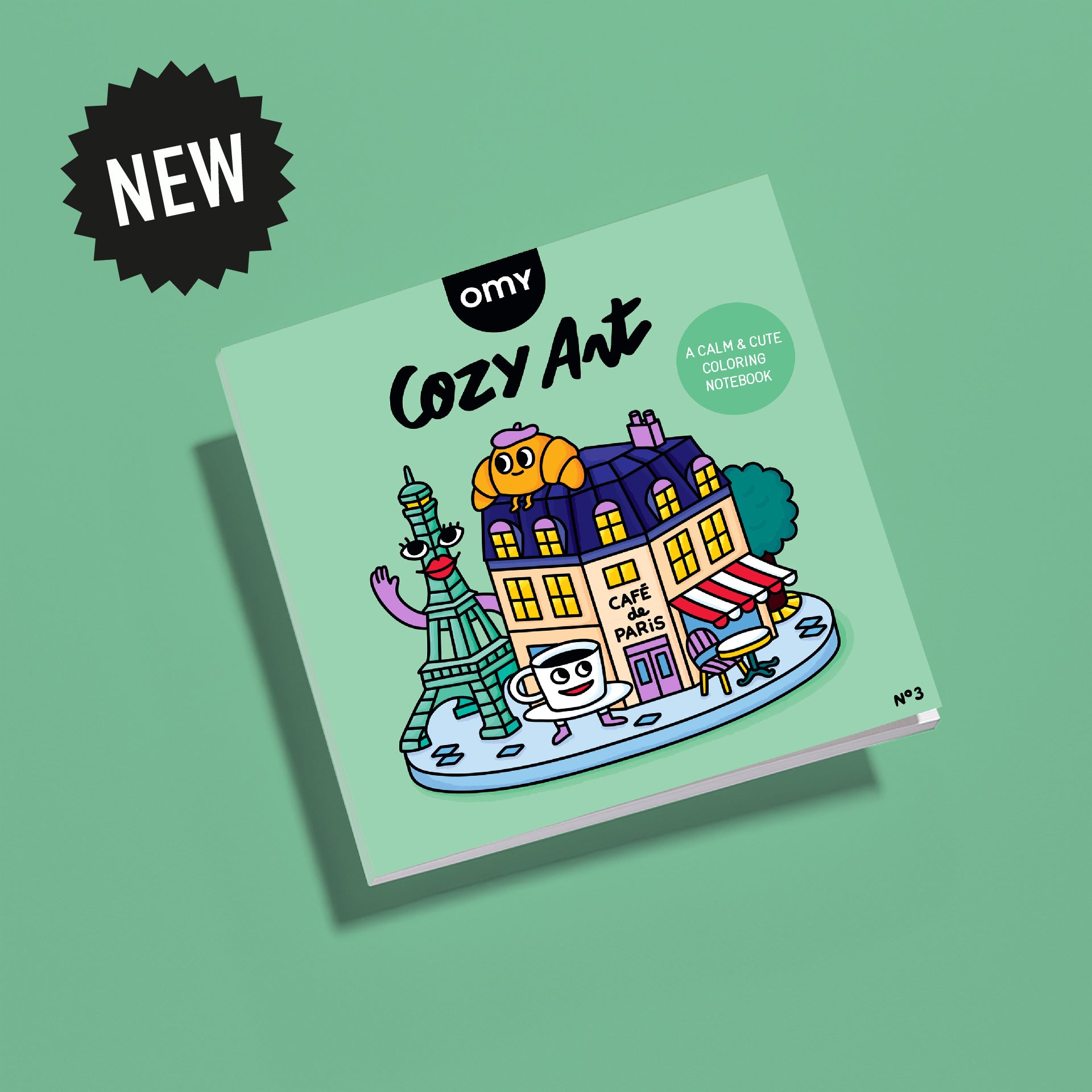 Cozy Art Paris coloring notebook featuring cute Parisian characters and landmarks – tear-off coloring book for kids and adults, 32 pages.